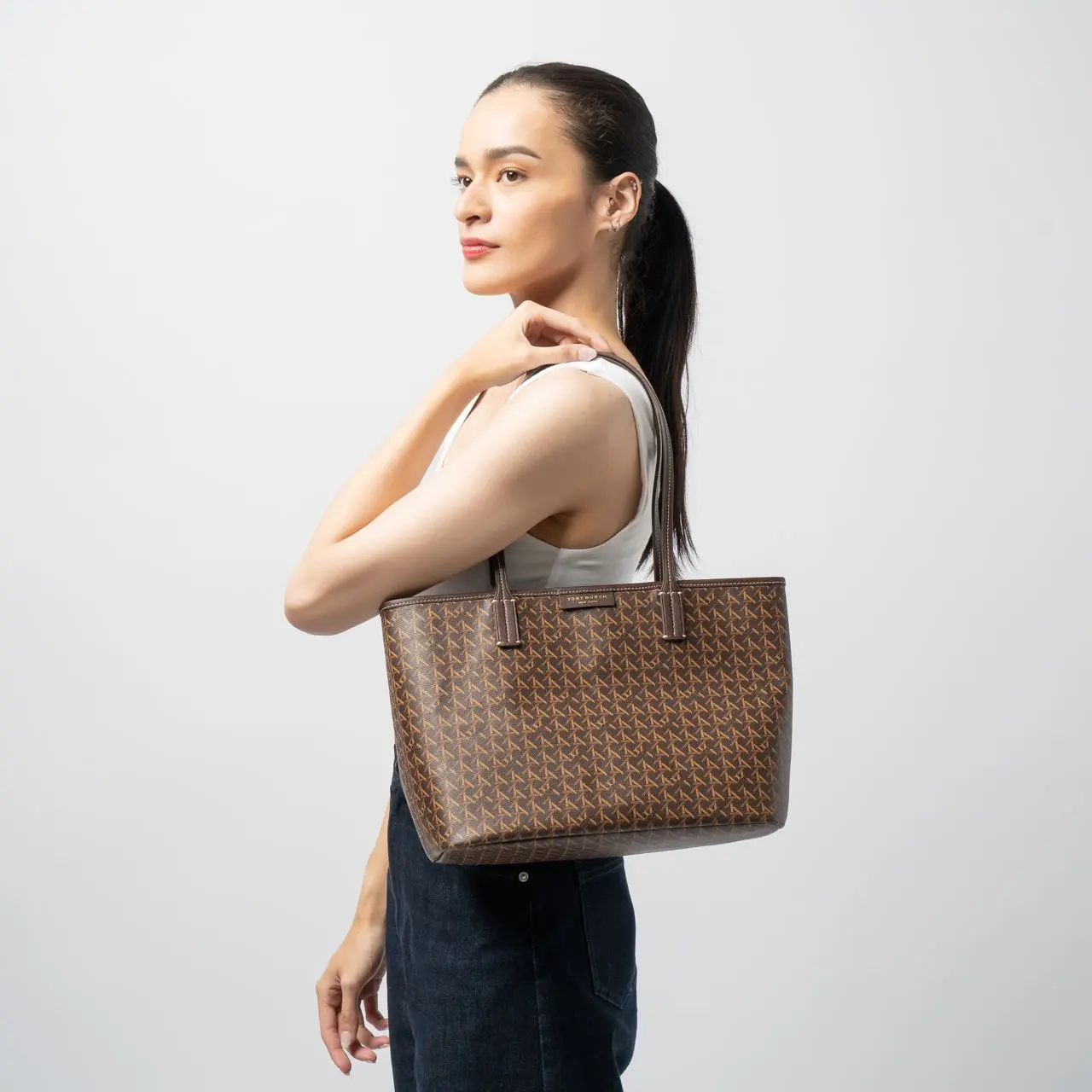 Ever-Ready Coated Canvas Zip Small Tote Bag Walnut