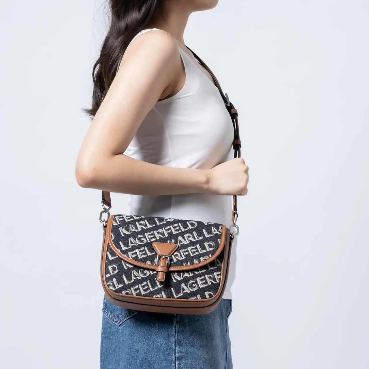 K/Essential Jacquard Flap Bag Black Tan