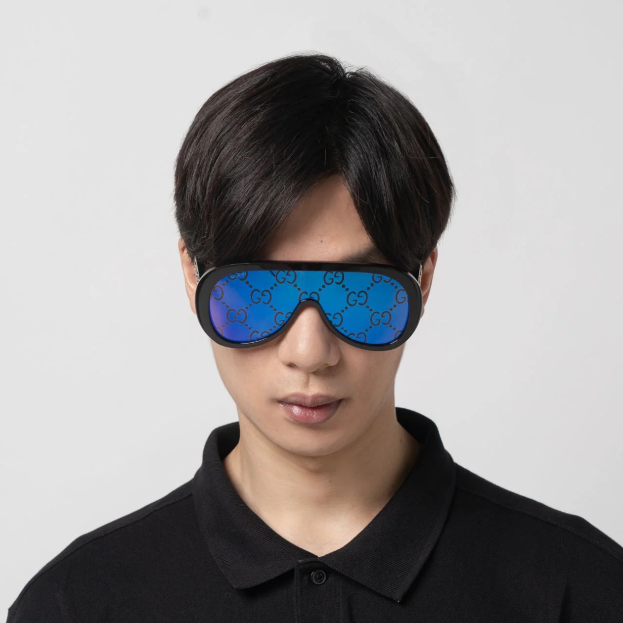 Gucci Oversize Mask Sunglasses Tortoiseshell Acetate Frame Blue Lens