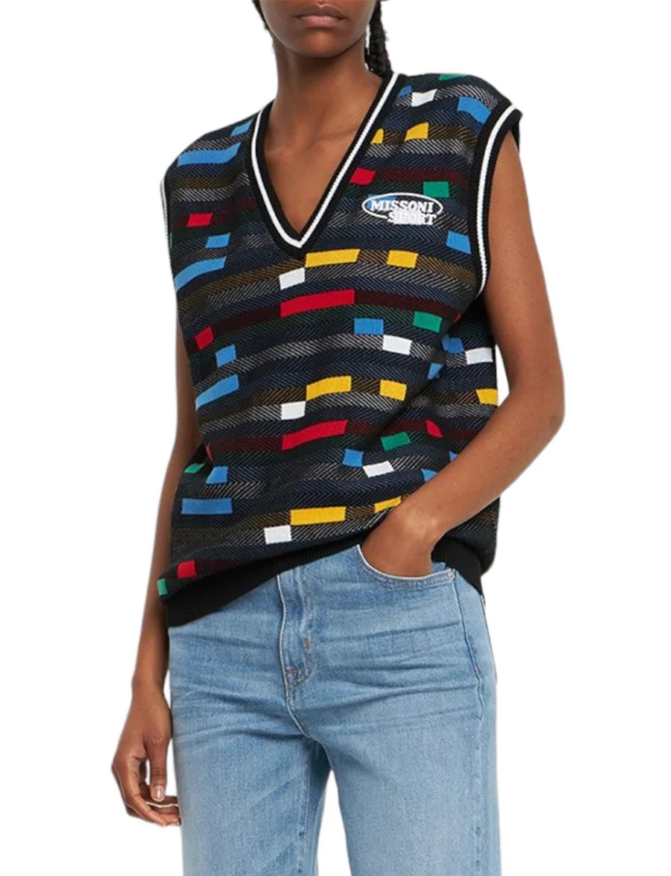 Missoni Jacquard Knit Patterned Vest Black Multicolor