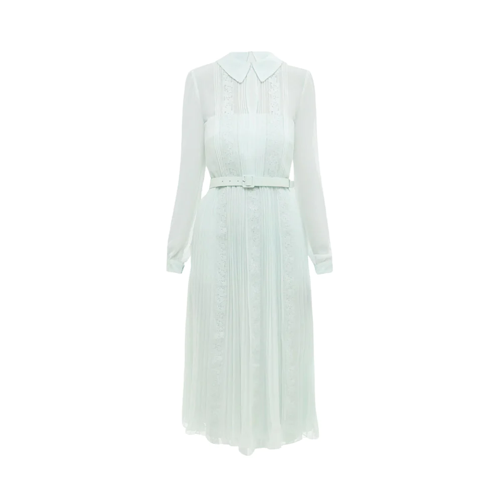 Pleated Chiffon Midi Dress Pale Green