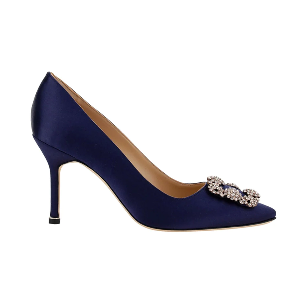 Hangisi 90 Satin Pumps with Ismor Crystal Buckle Navy