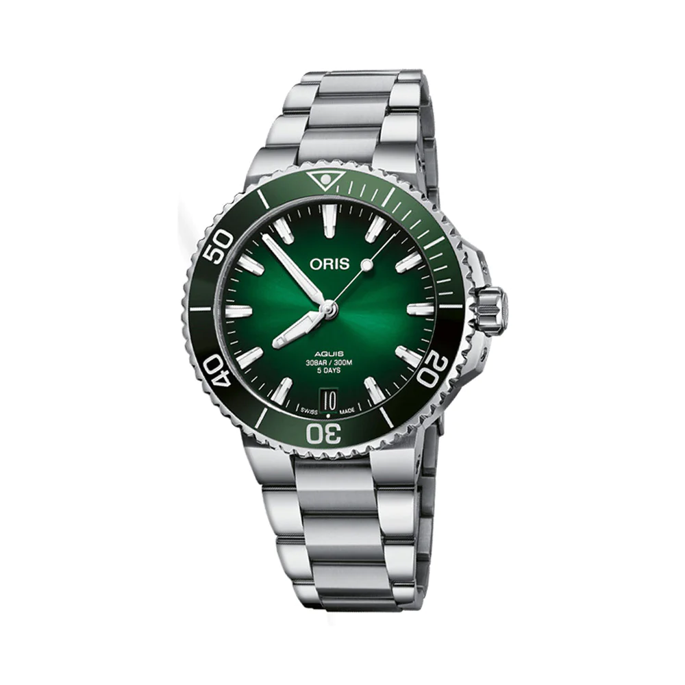 Aquis 01-400-7769-4157-07-8-22-09PEB Date Automatic Green Dial Stainless Steel Strap