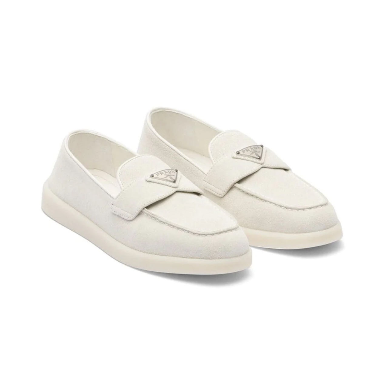 Prada Suede Leather Loafers White