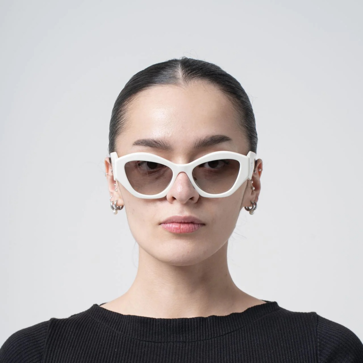 Prada Logo-Printed Angular-Frame Sunglasses White Grey Lens