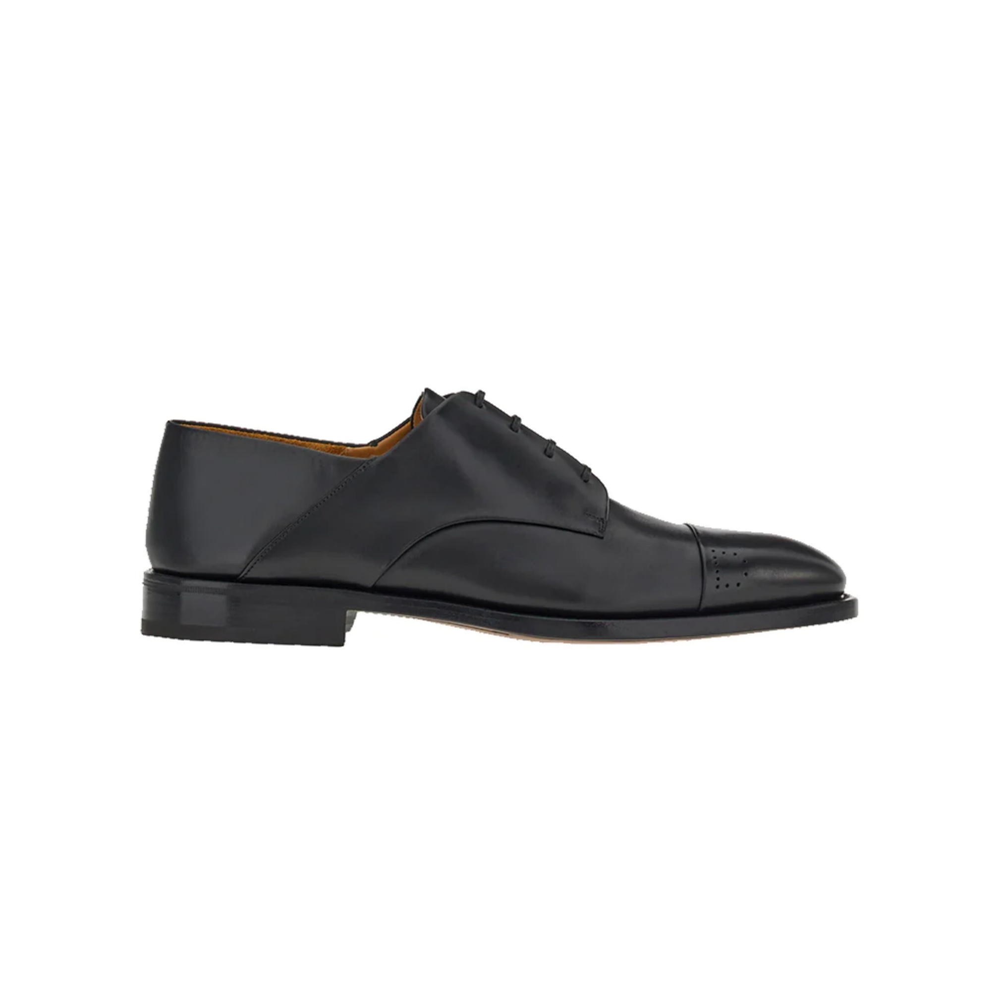 Salvatore Ferragamo Gancio Outline Perforated Derby Shoes Calfskin Leather Black