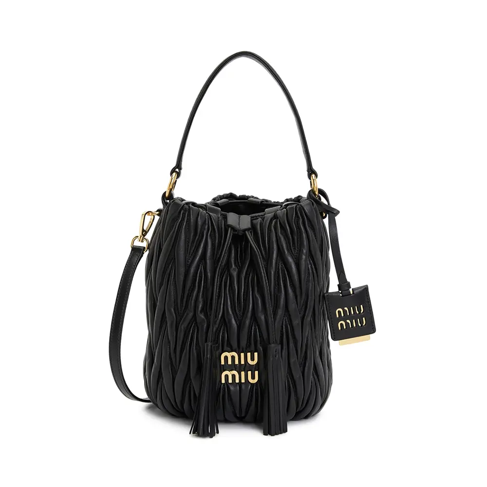 Matelassé Nappa Leather Bucket Bag Black