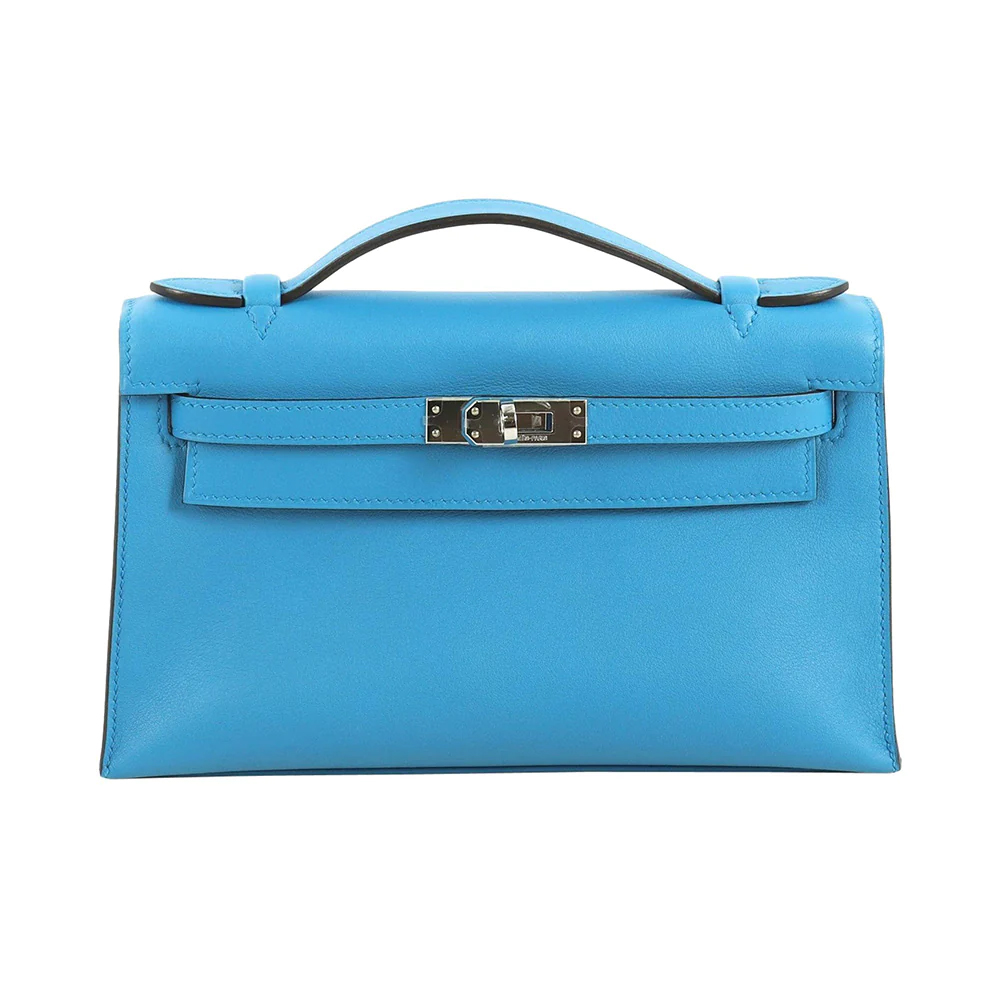 Hermes Kelly Pochette Blue Celeste Swift Phw B