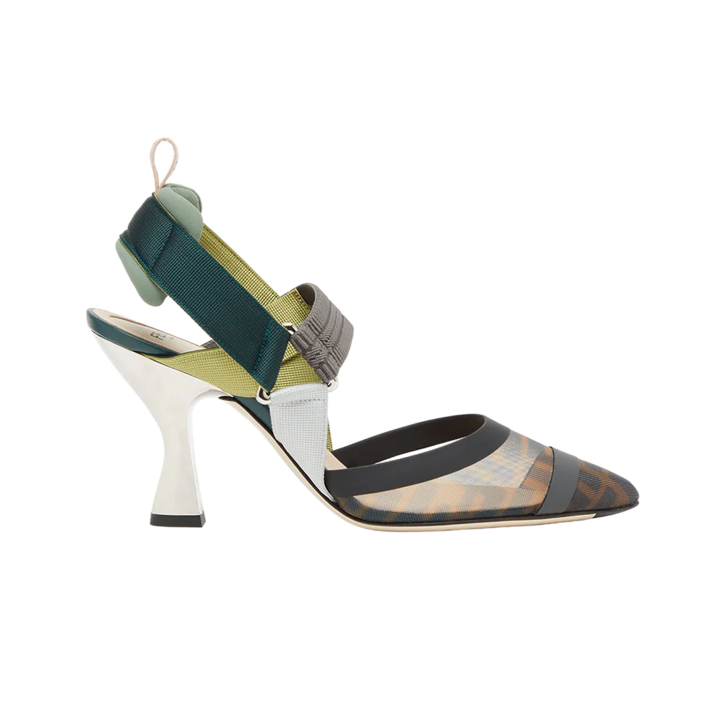 Slingbacks Colibri 8 cm in Mesh and Brown/Green Leather