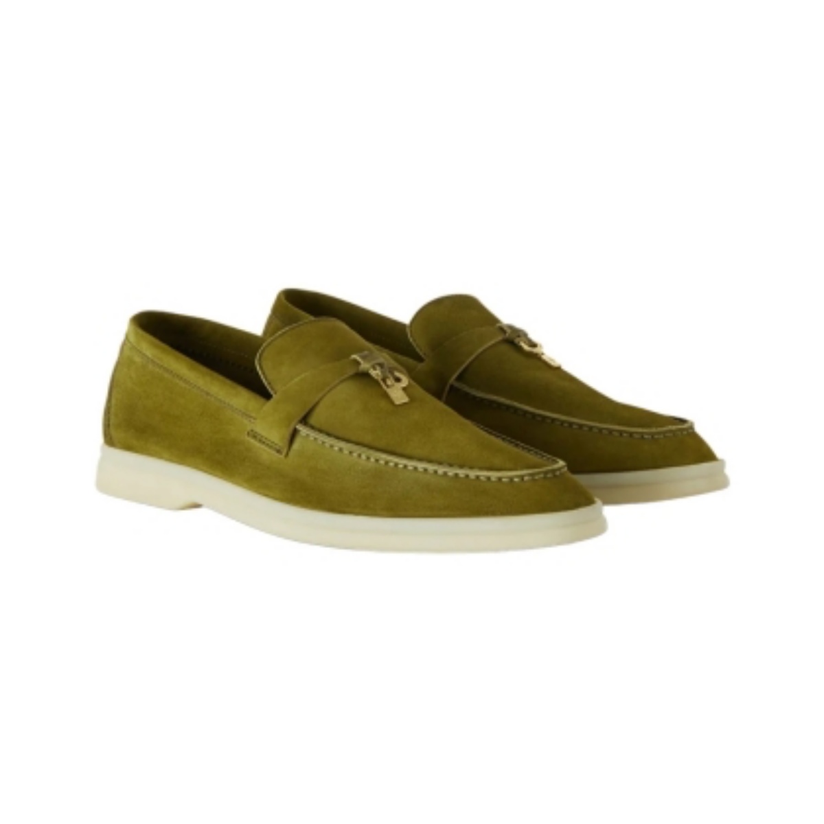 Loro Piana Summer Charms Walk Loafers Suede Olive Leaf