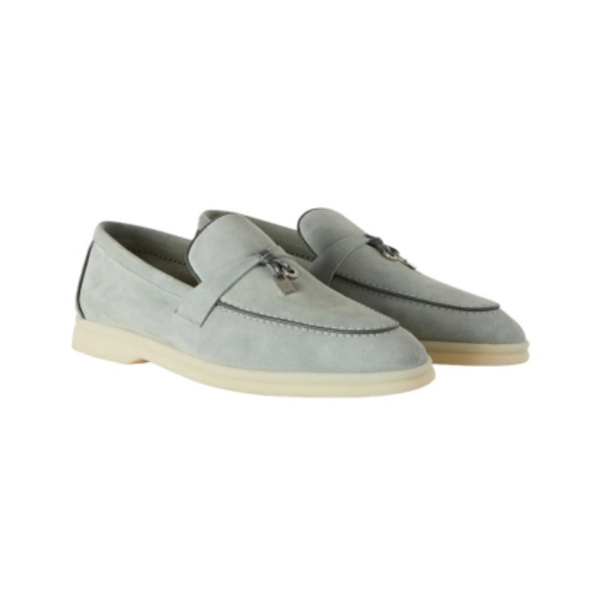 Loro Piana Summer Charms Walk Loafers Suede Eucalyptus