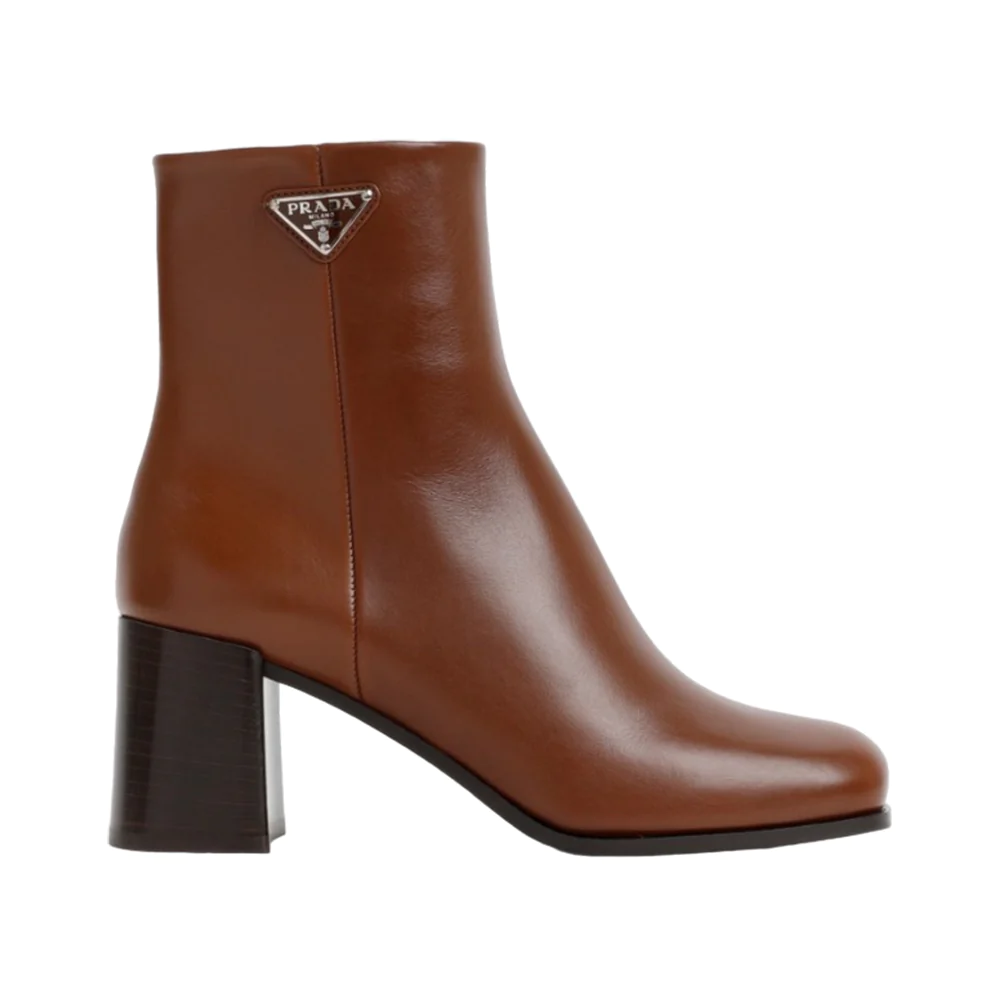 Triangle Metal Logo Boots 65mm Leather Cognac
