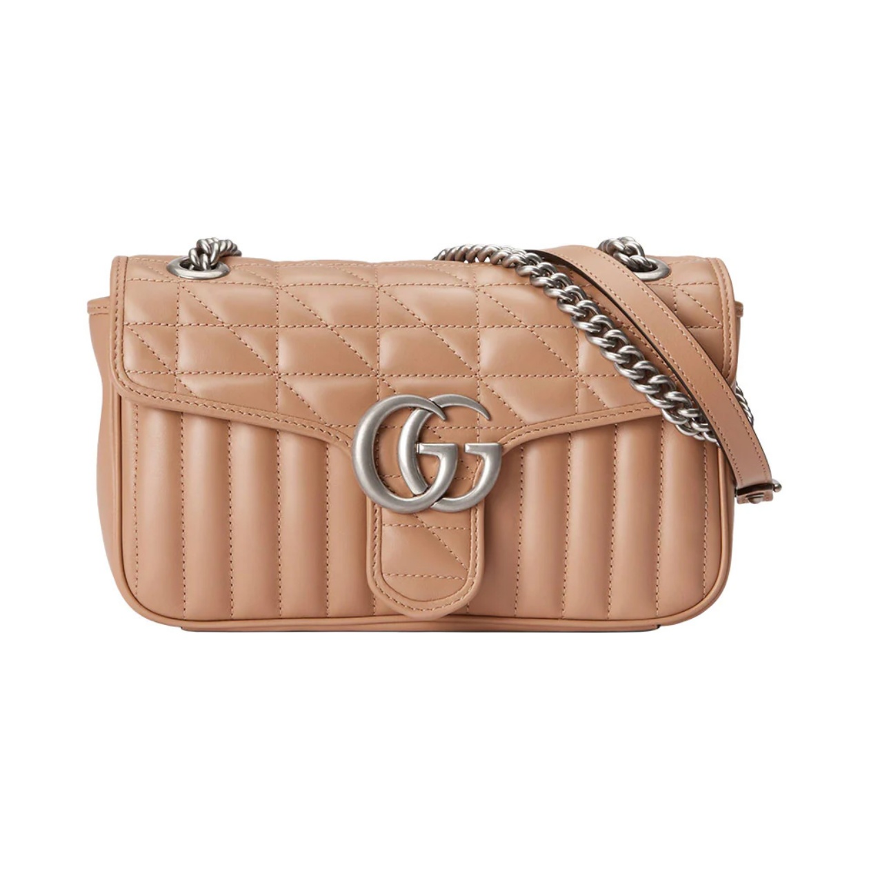 Gucci GG Marmont Flap Small Geometric Shoulder Bag Rose Beige Shw