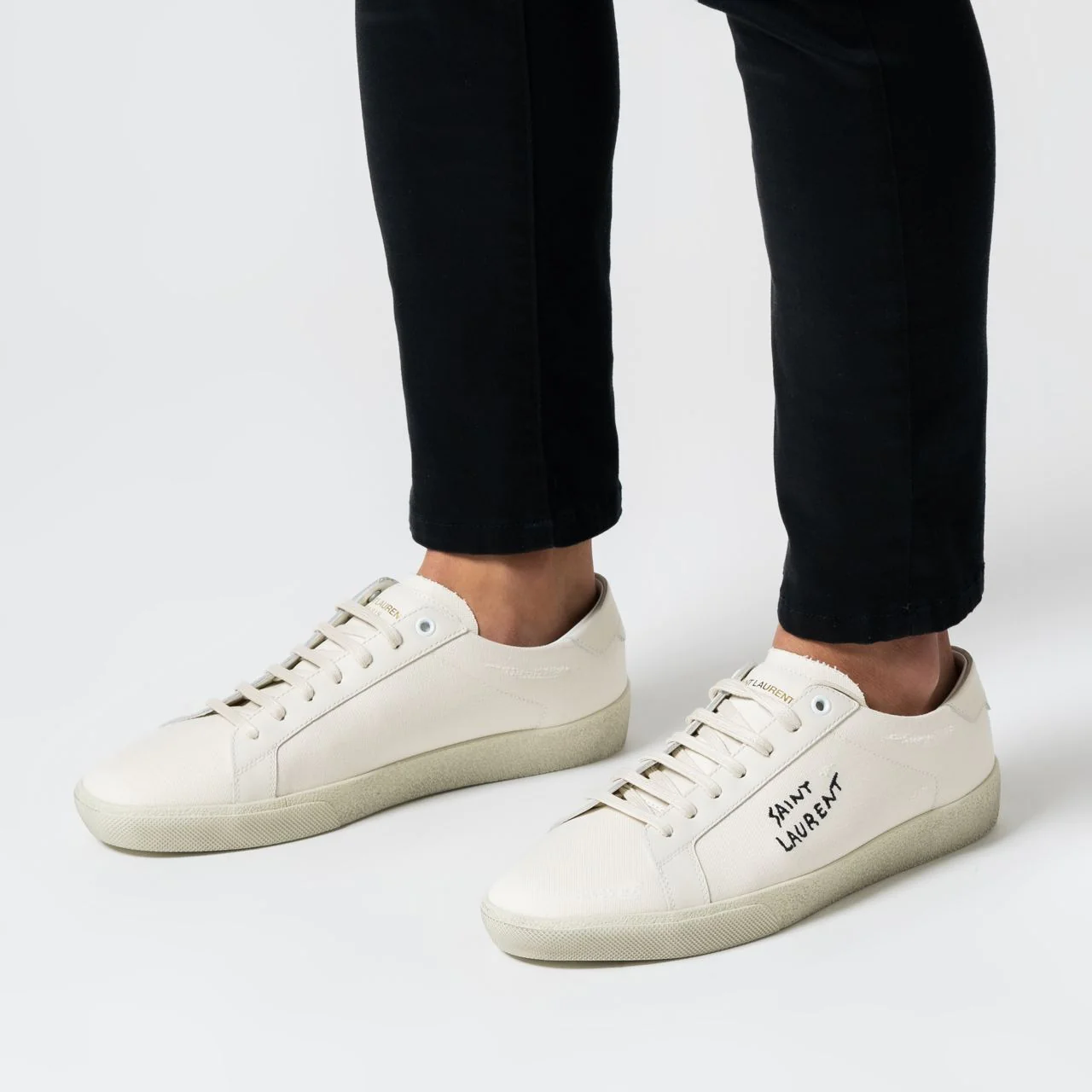 Court Classic SL/06 Embroidered Sneakers Canvas and Smooth Leather White