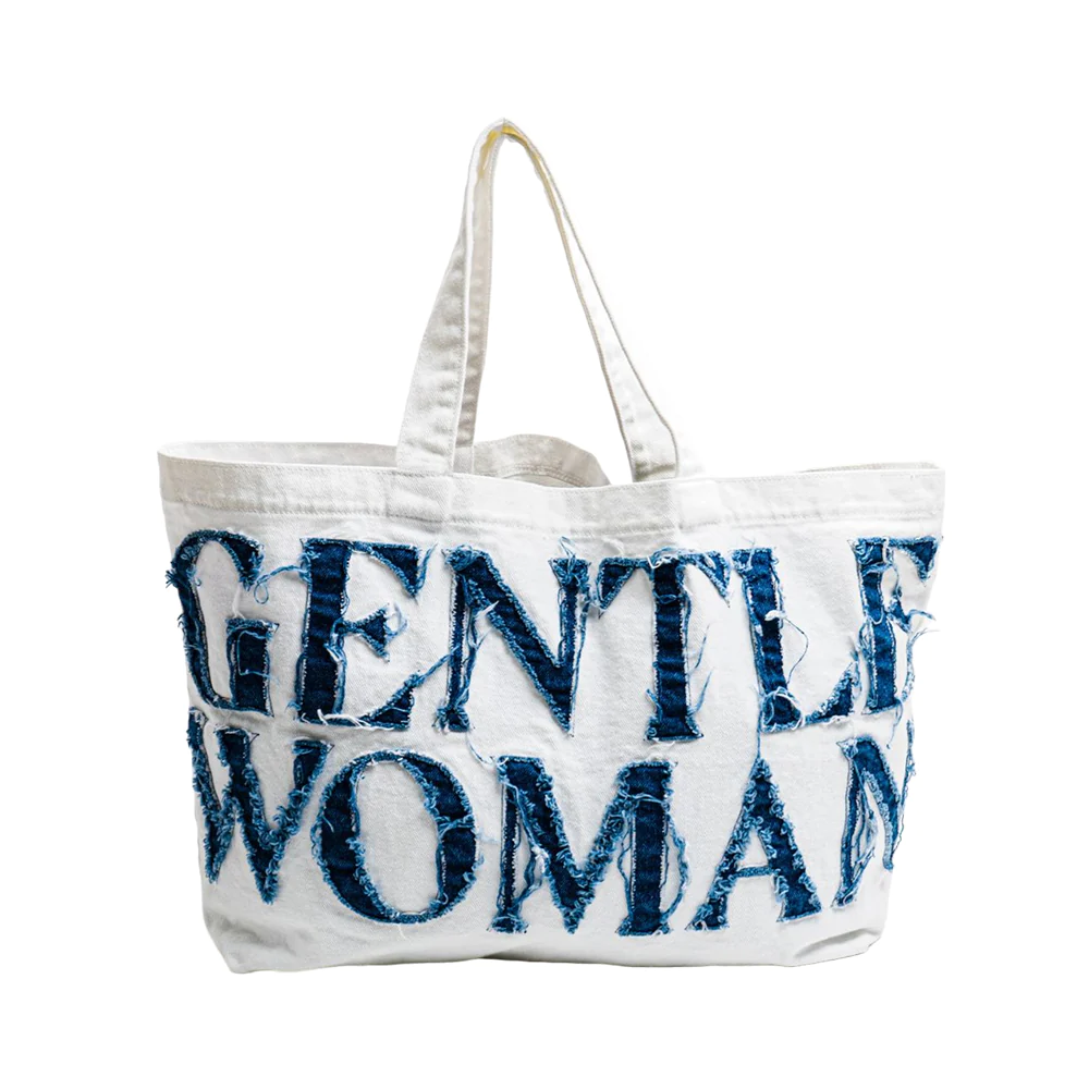 Denim Large Tote Bag White Blue