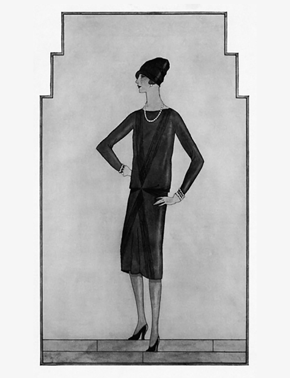 Ilustrasi desain little black dress Coco Chanel
