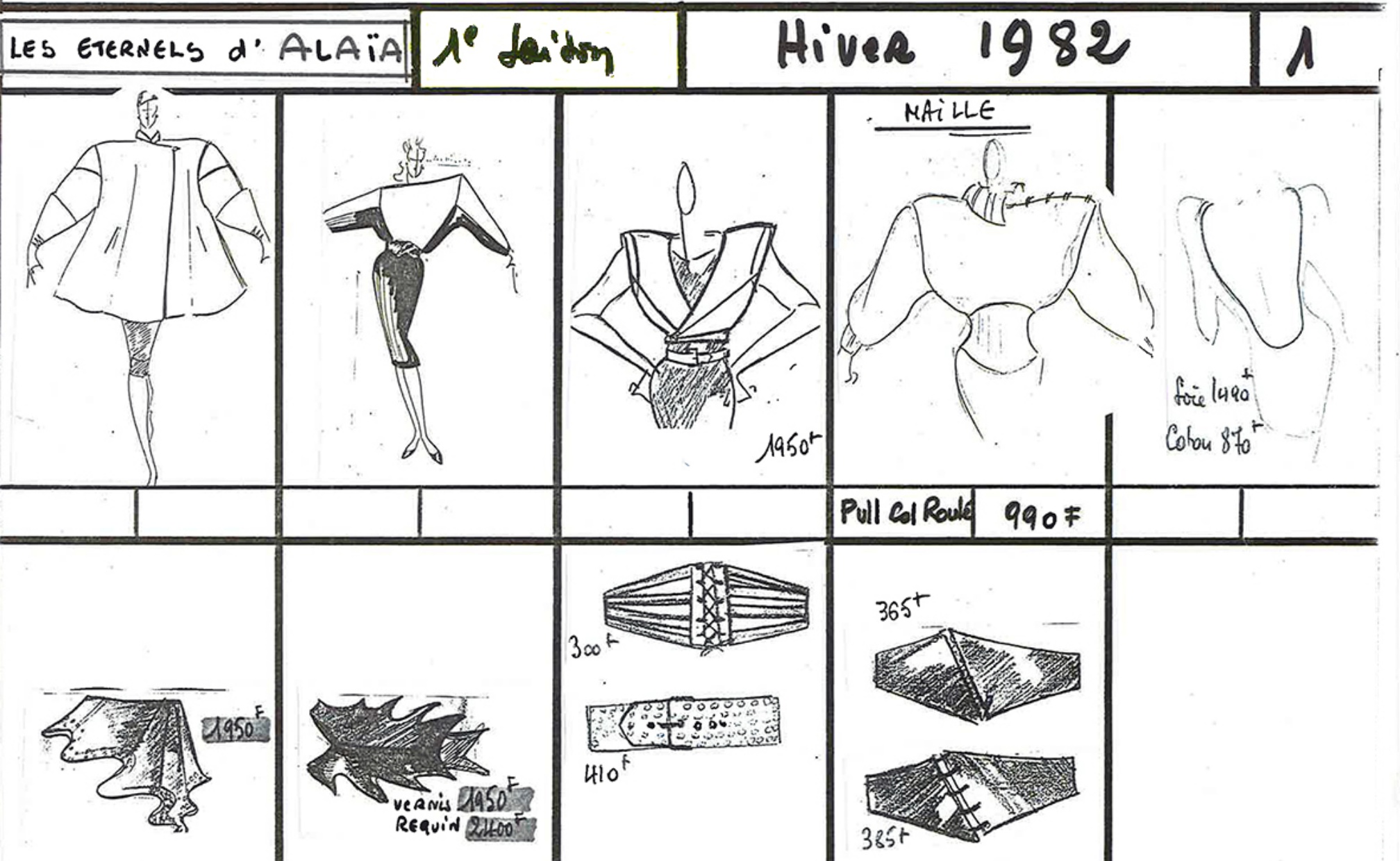 Sketsa Alaïa untuk koleksinya di tahun 1982