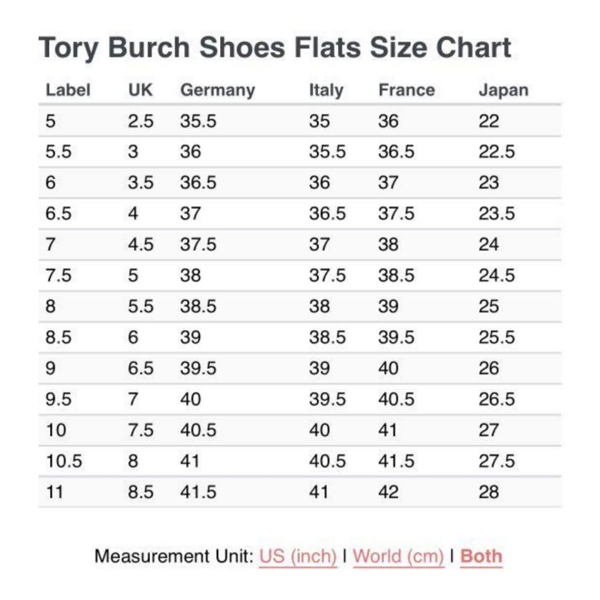 Ukuran sepatu Tory Burch Flat