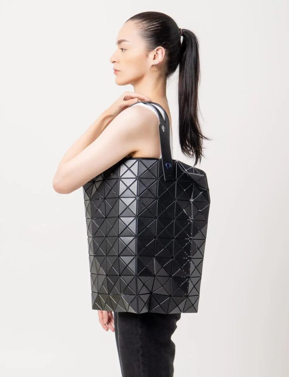 Issey Miyake Lucent Matte Geometric Tote Bag Black