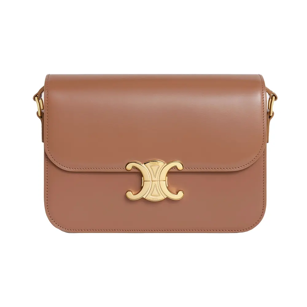 Medium Triomphe Bag In Shiny Calfskin Bronze