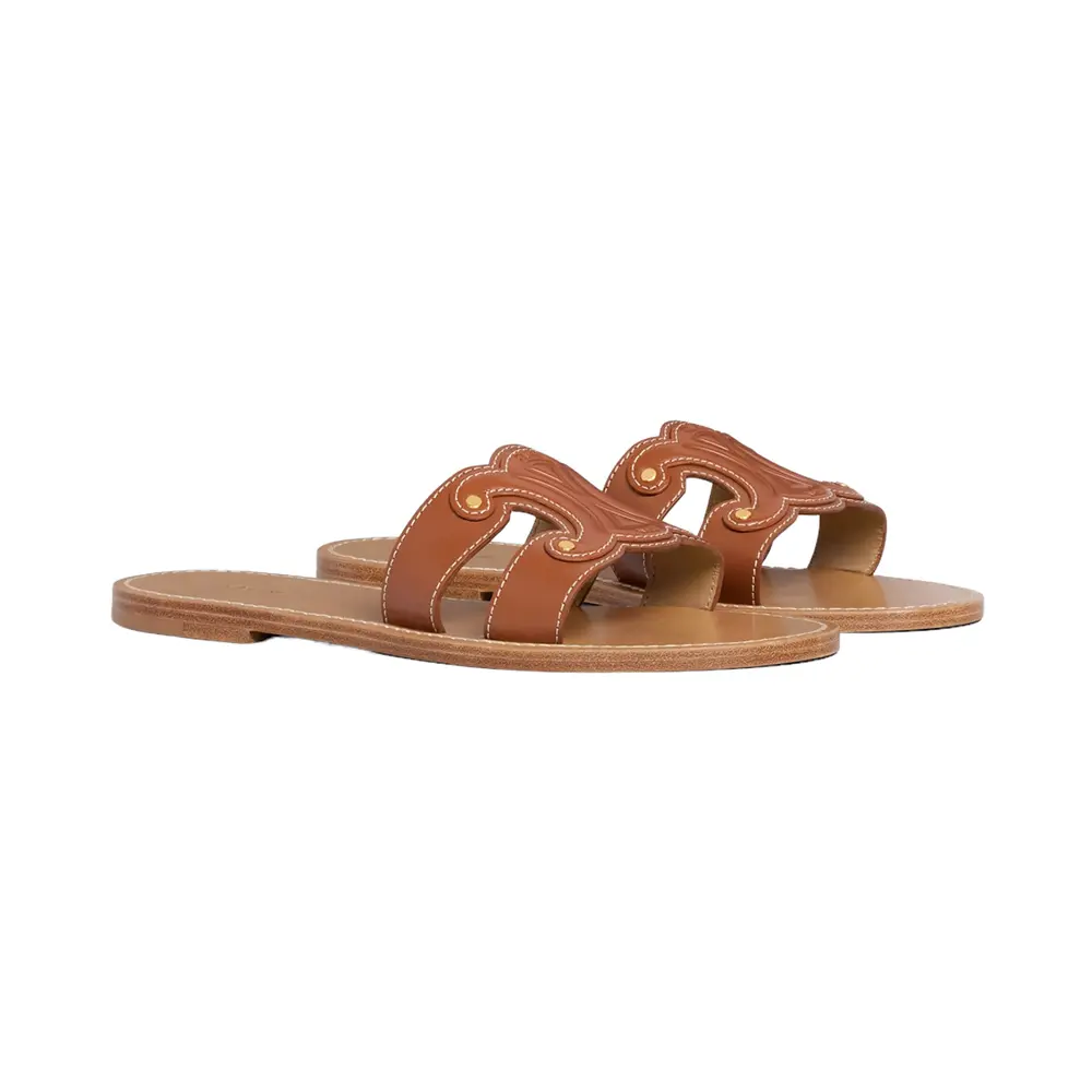 Triomphe Sandals Flat Calfskin Tan