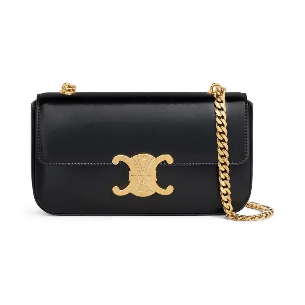 Chain Triomphe Calfskin Shoulder Bag Black Ghw