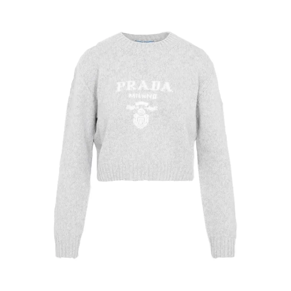 PradaMilano Cropped Sweater Knit Wool Grey White