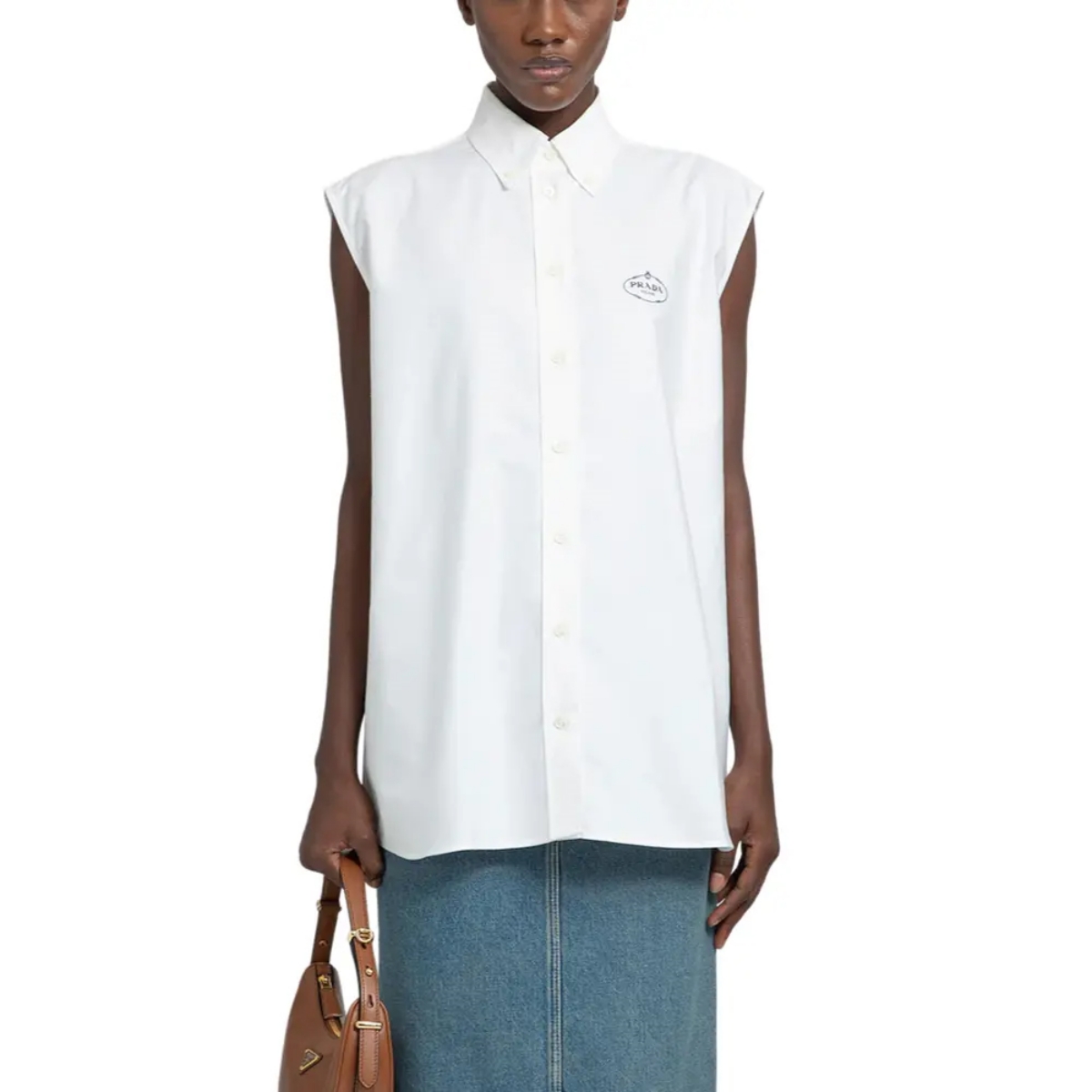 Prada Milano Logo Chest Sleeveless Shirt White