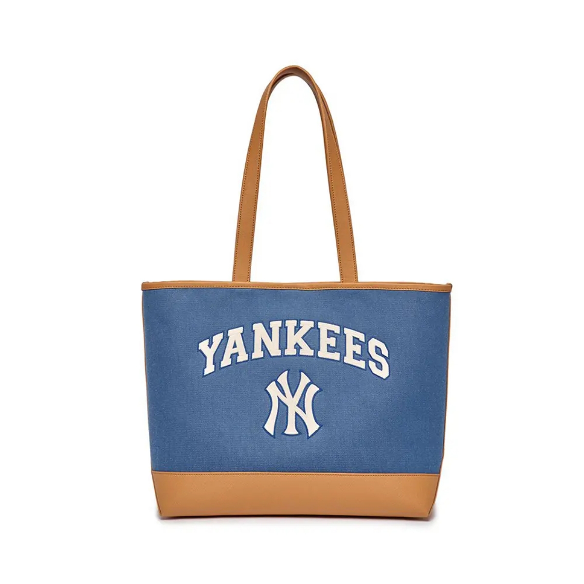 MLB NY Yankees Varsity Canvas Large Tote Bag Light Denim/Brown 