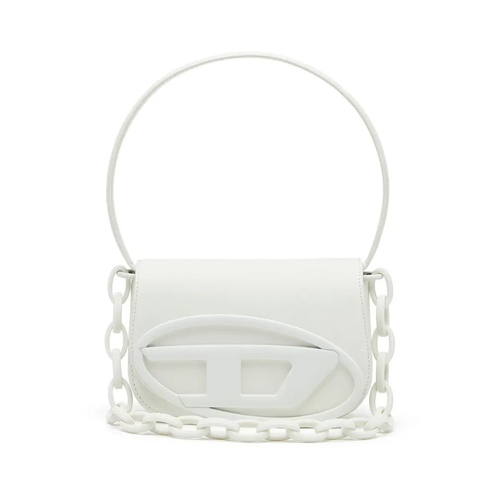 1DR Iconic Matte Leather Shoulder Bag with Chain Handle White
