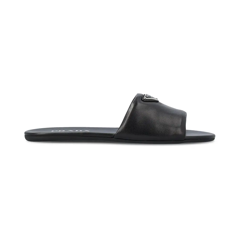 Triangle Enamel Logo Sandals Flat Black