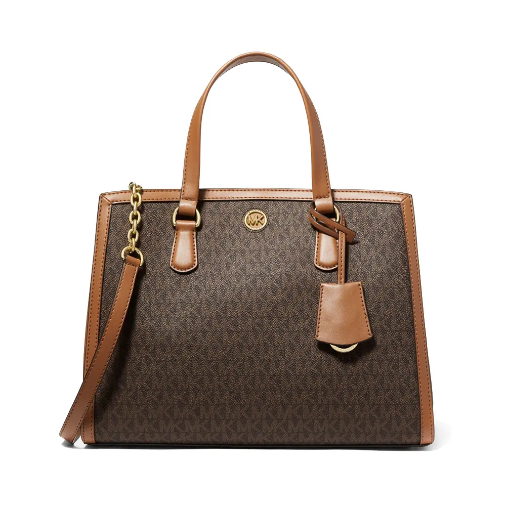 Chantal Medium Logo Satchel Bag Brown Acorn