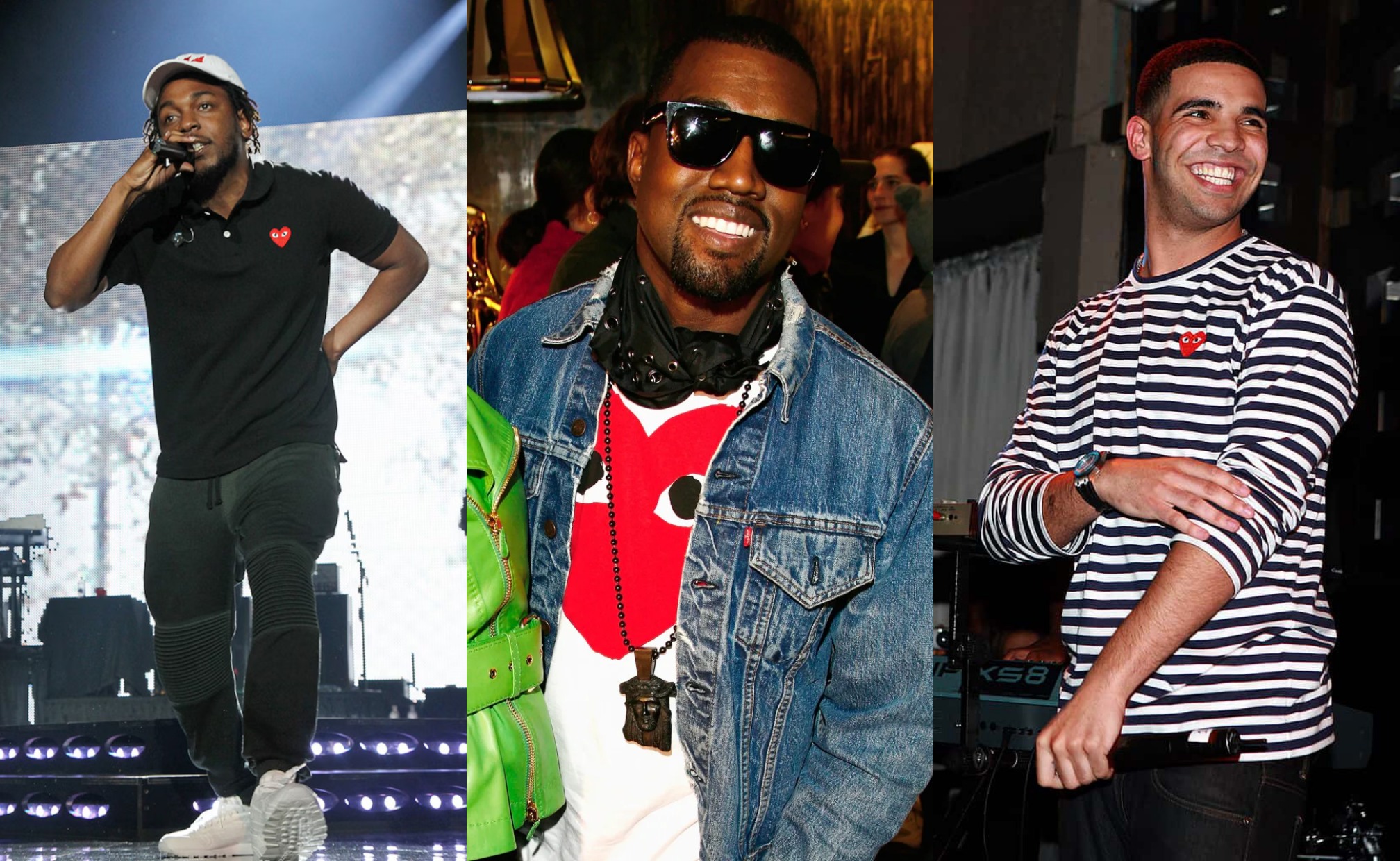 CDG PLAY sempat menjadi fenomena dalam dunia Hip-hop, dikenakan oleh legenda modern rap Kendrick Lamar, Kanye West, dan Drake