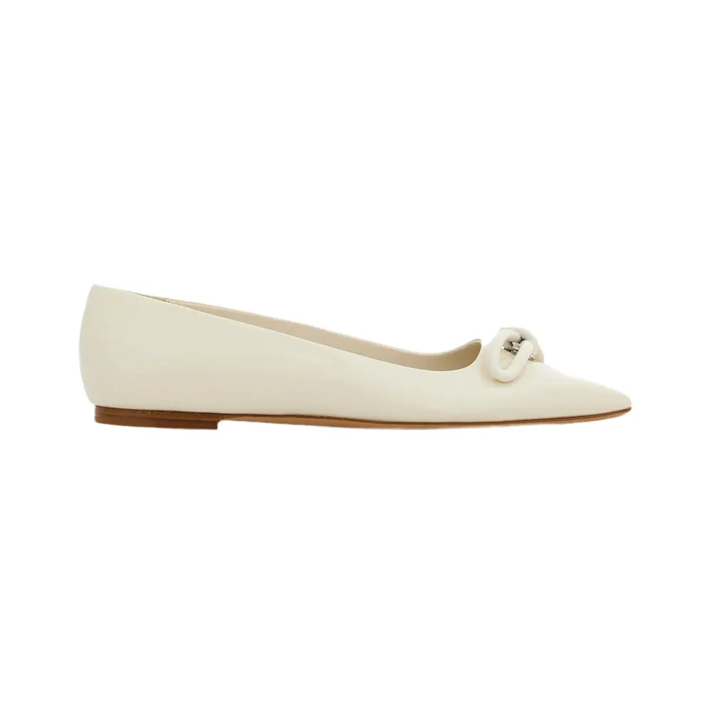 Damen Asymmetric Bow Patent Leather Ballerina Mascarpone