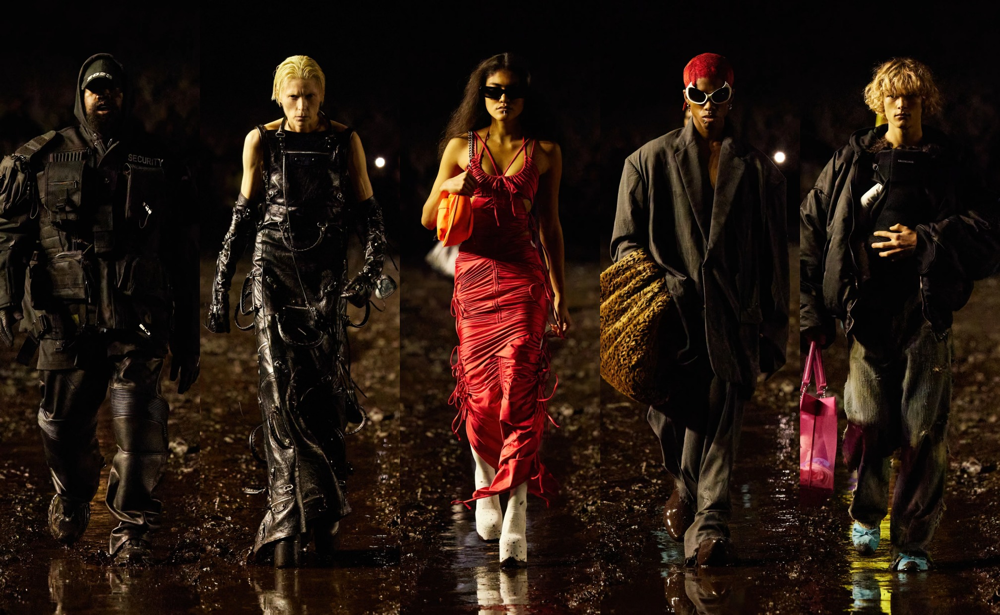 Beberapa tampilan dari salah satu runway show ikonis Balenciaga untuk Spring/Summer 2023, yang kini dijuluki sebagai “mud show”