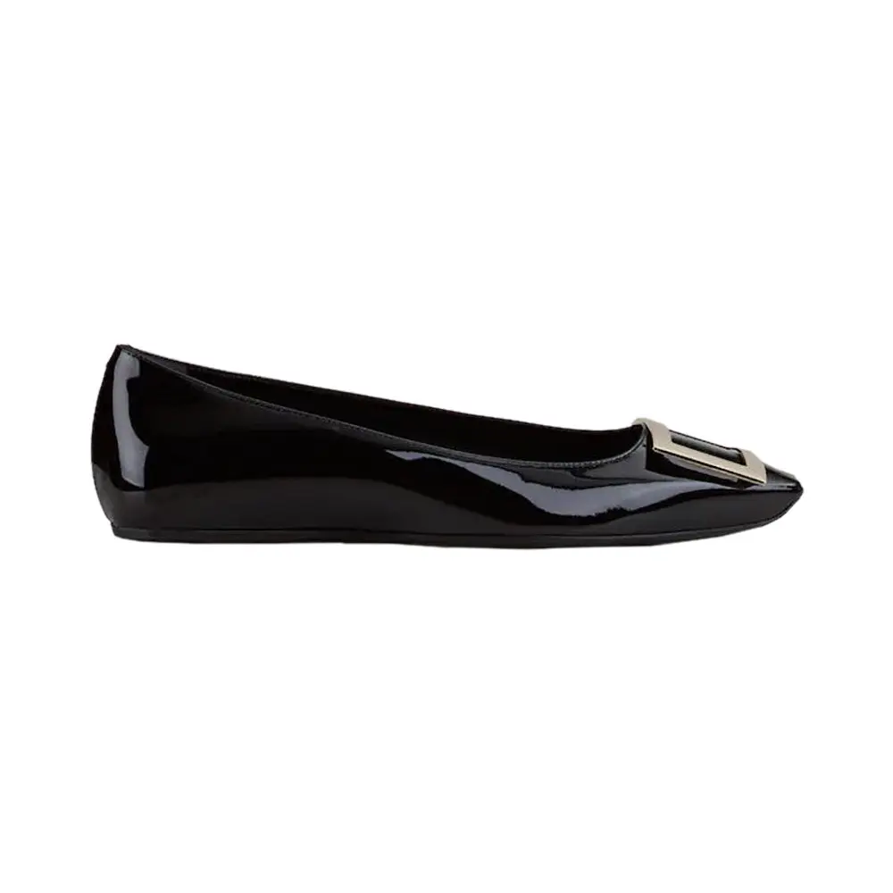 Trompette Metal Buckle Patent Leather Ballerina Black