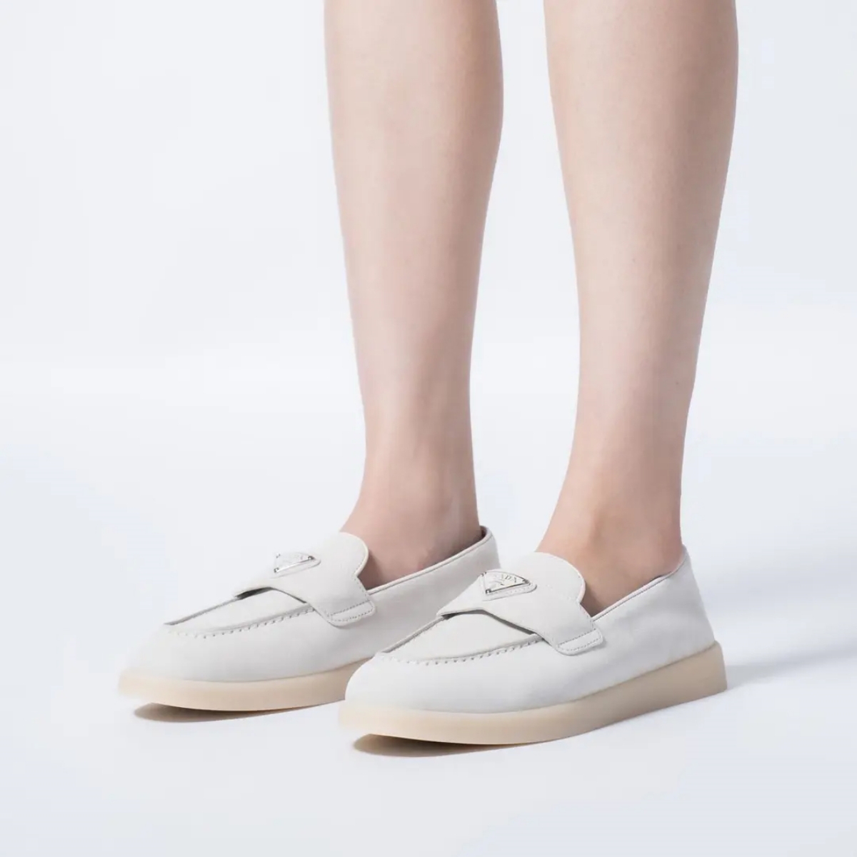 Prada Suede Leather Loafers White