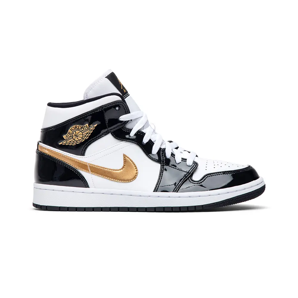 Air Jordan 1 Mid Patent Leather Black Gold Men