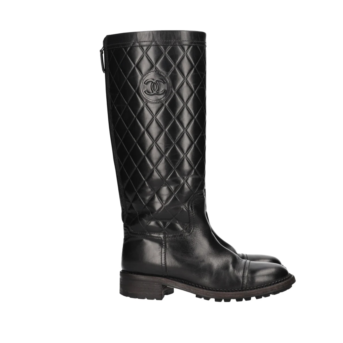 Chanel mid-calf quilted leather boots