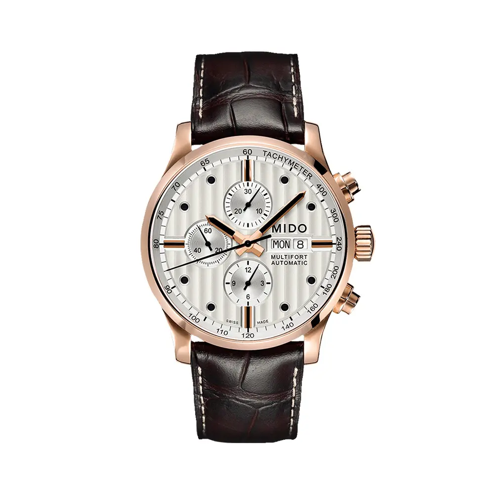 Mido Multifort Chronograph Automatic Silver Dial Brown Leather Strap