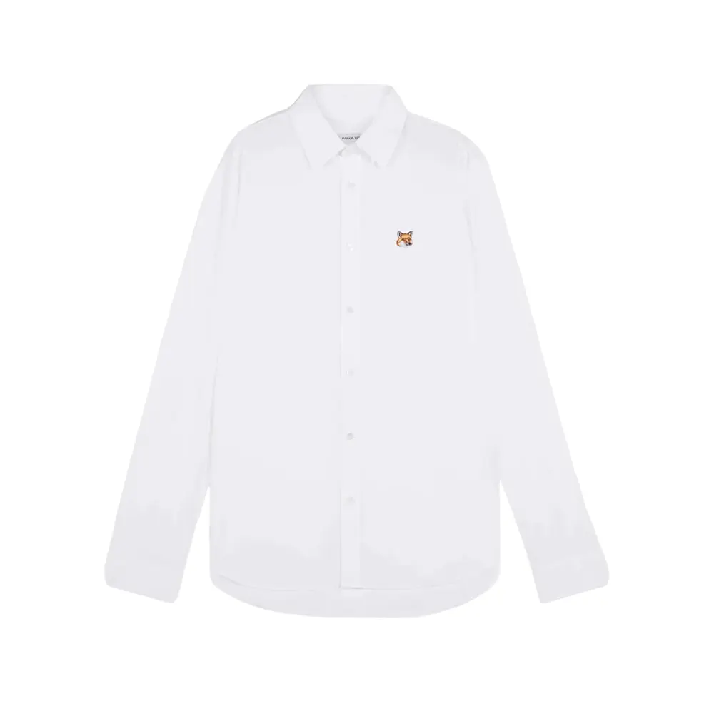 Maison Kitsunè Fox Head Patch Classic Long Sleeves Shirt White