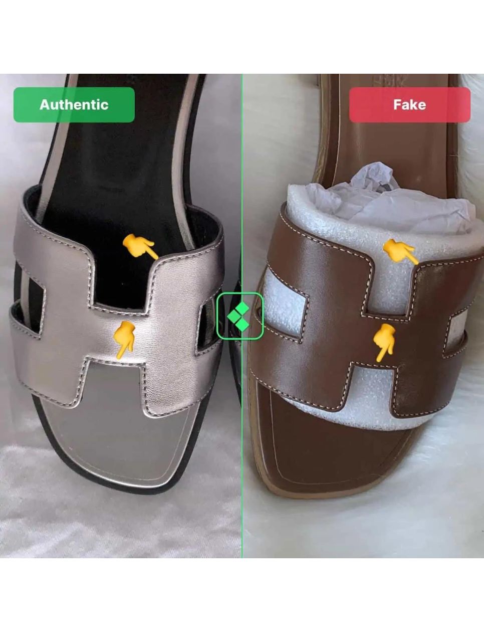 Top stitching pada Oran sandal asli tampak lebih masuk ke dalam