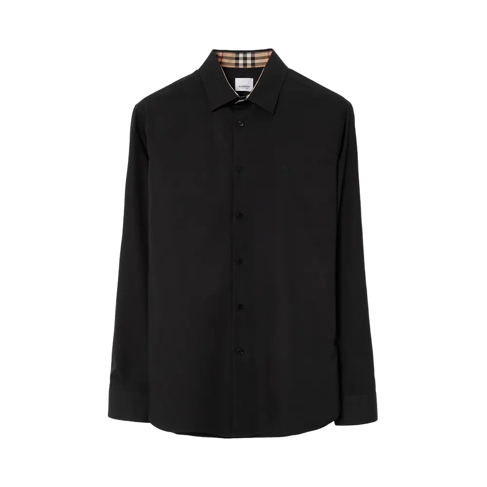 Burberry Embroidered EKD Stretch Cotton Shirt Black