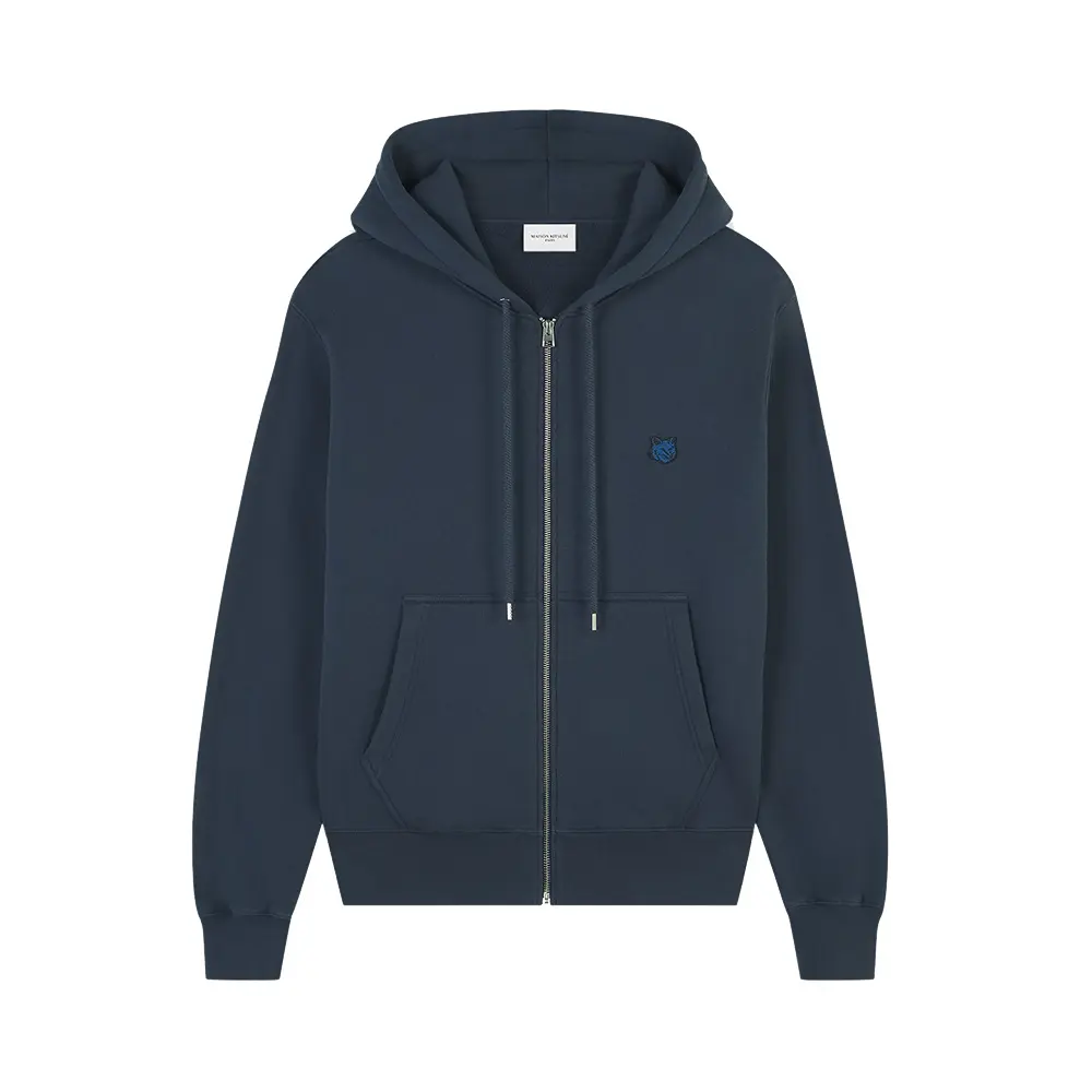 Maison Kitsunè Bold Fox Head Patch Comfort Zipped Hoodie Ink Blue