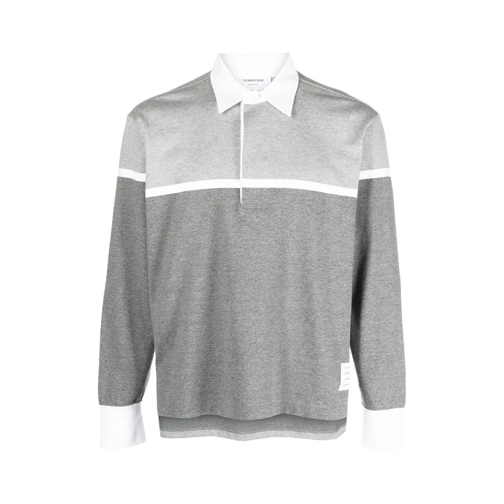 Thom Browne Rugby Stripe Oversized Football Polo Tonal Grey