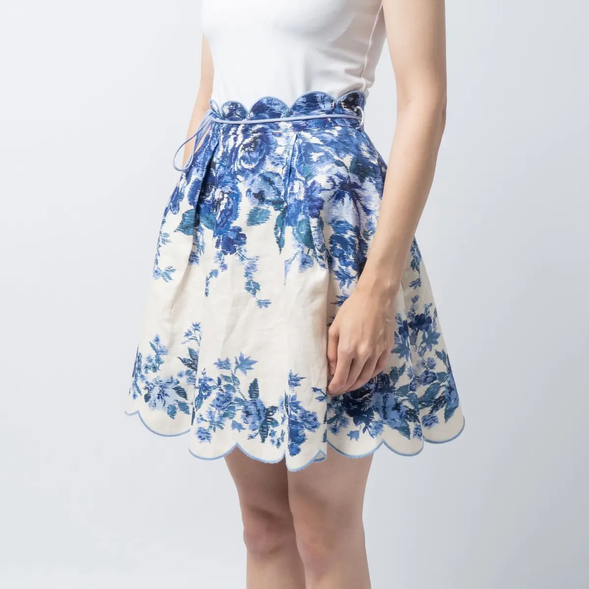 Zimmermann Aliane Scallop Skirt Blue Floral