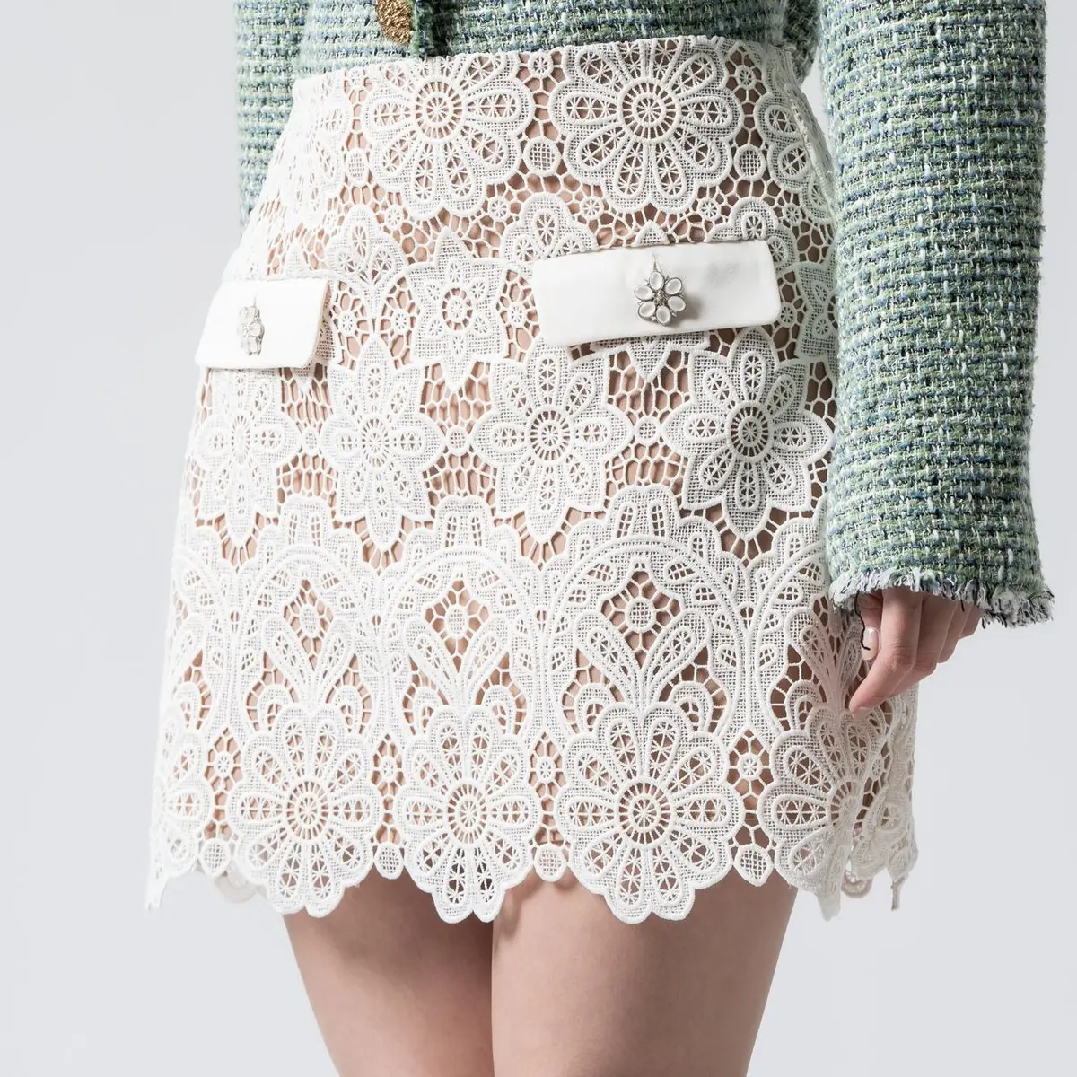 Self Portrait Guipure Mini Skirt Ivory Floral