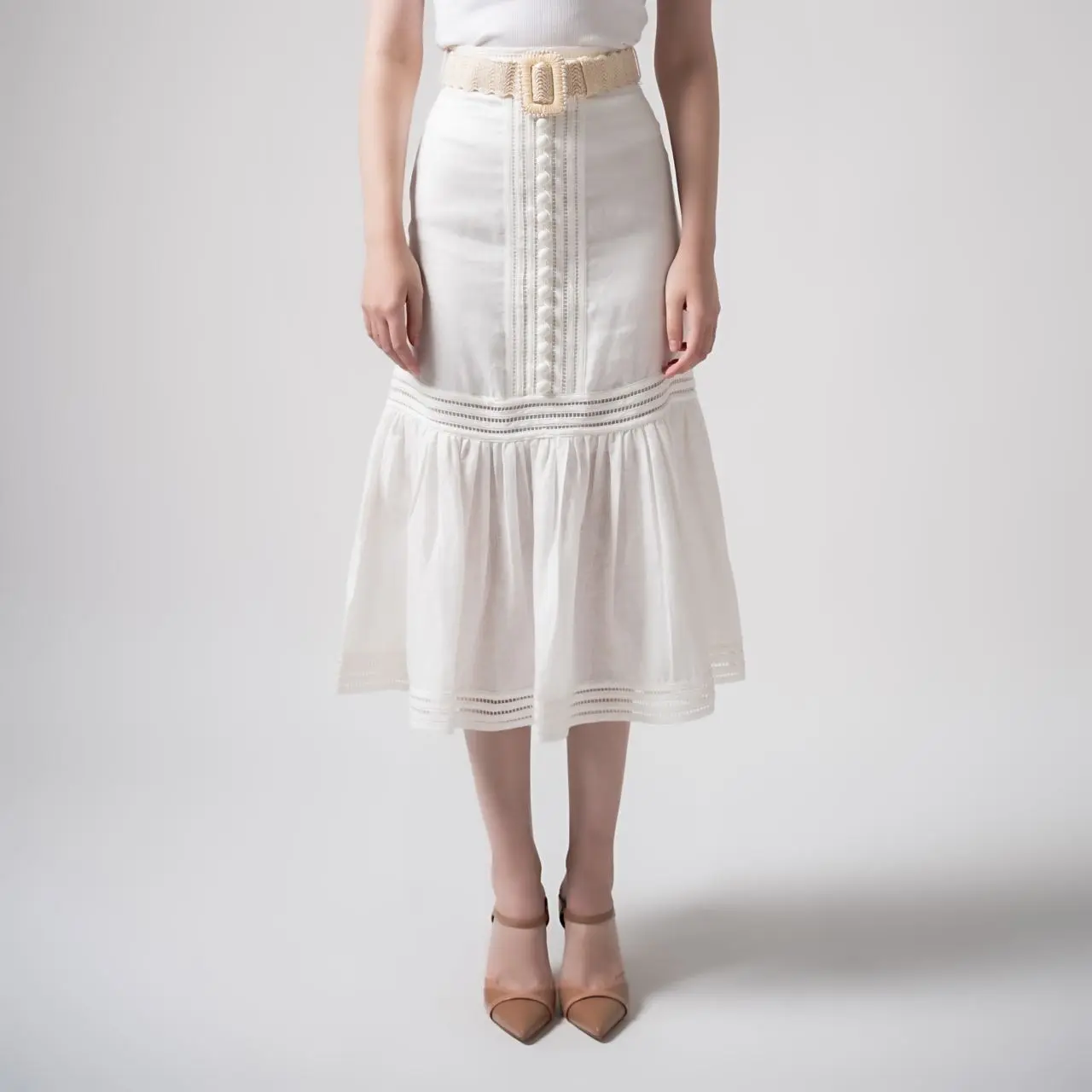 Zimmermann Jude Trim Midi Skirt Ivory