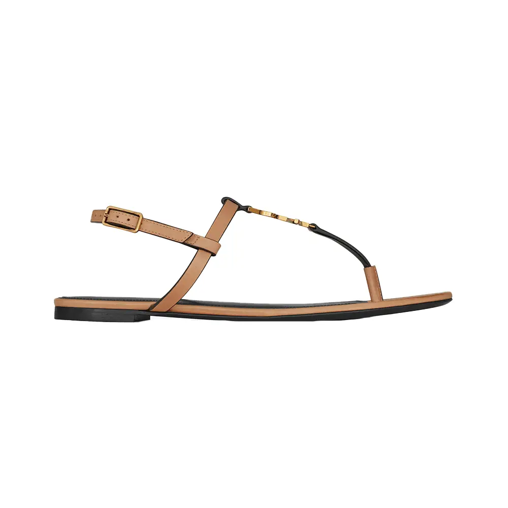 Saint Laurent Cassandra Vegetable Tanned Leather Sandals Marron Gold