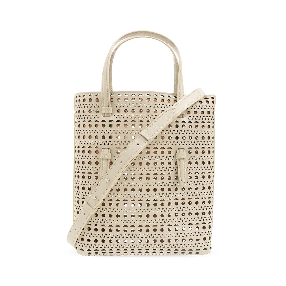 Alaïa Mina Open Work Shoulder Bag Beige